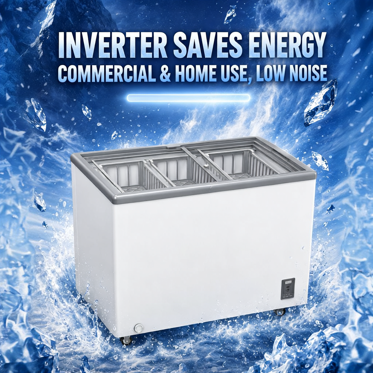 7.0 Cu.Ft Commercial Display Chest Freezer Inverter Energy Saving Ice