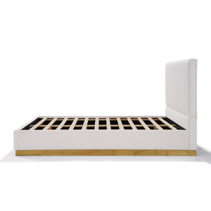 Queen Size Bed Frame With Linen Upholstery