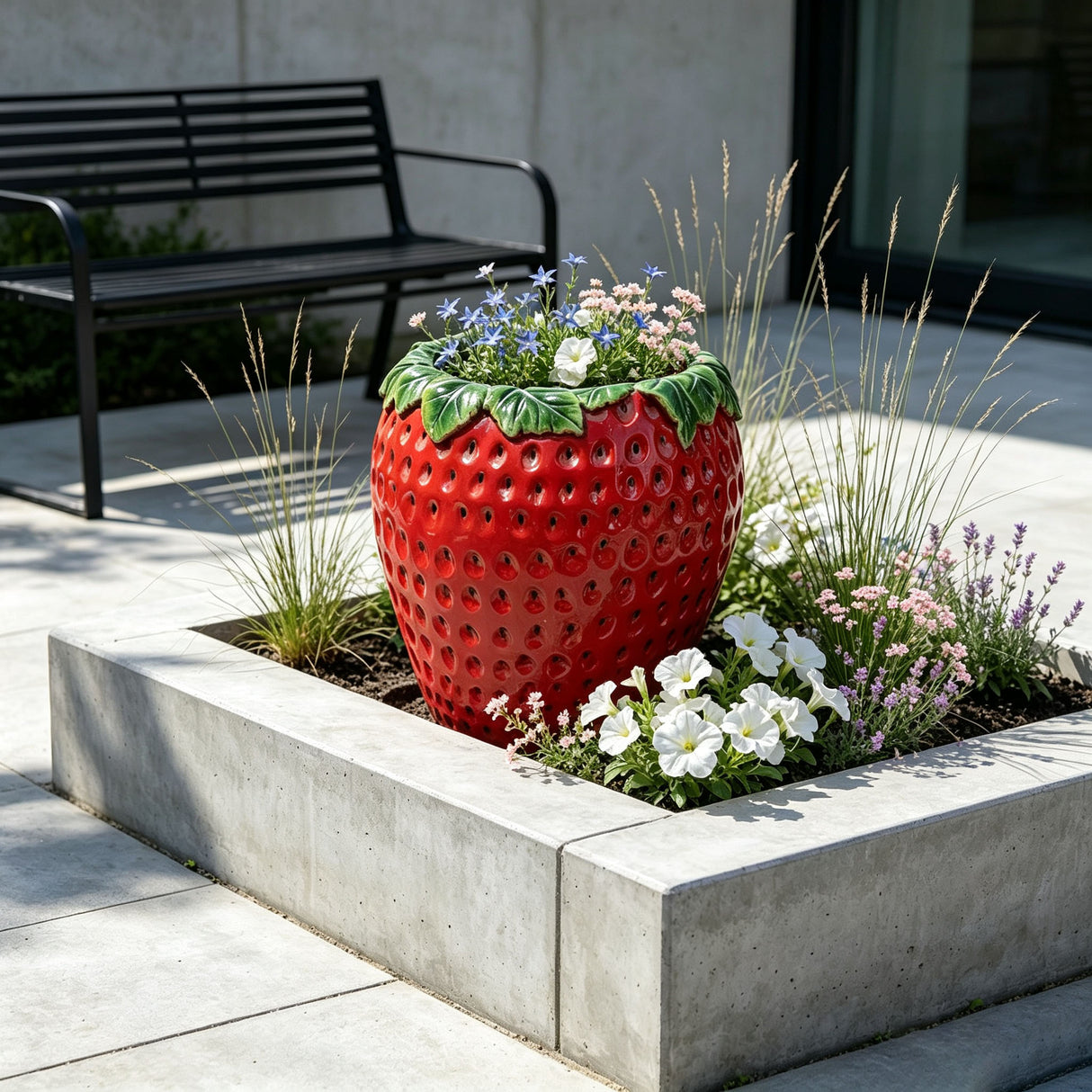 15'' tall Strawberry Shaped Planter Pot, Cute Fruit Decorative Flower Vase, Weather Resistant Outdoor Garden Planter for Patio Porch Yard Lawn Entryway Home Tabletop Decor
