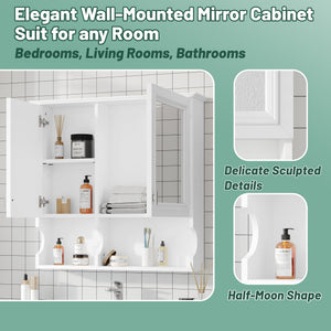 Wall Mounted Mirror Medicine Cabinet, Bathroom Storage With Doors And Open Shelves
