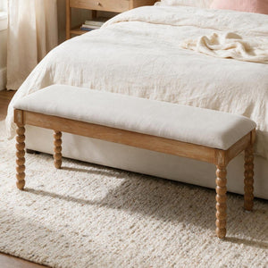 Farmhouse Wooden Storage Bench with Soft Cushion – Turned Spindle Legs