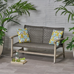 Hampton - Outdoor Wood And Wicker Loveseat - Gray - Best Buy Furniture
