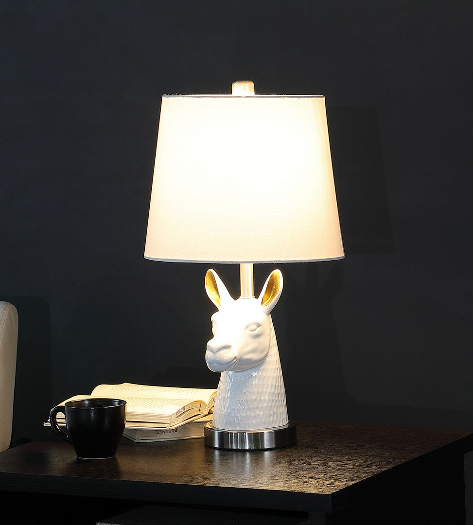 California Home Silver Brush Nickel Table Lamp with White Llama Bust - view 3