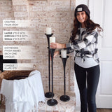 Tall Flared Black Iron Candle Holders, Set of 3