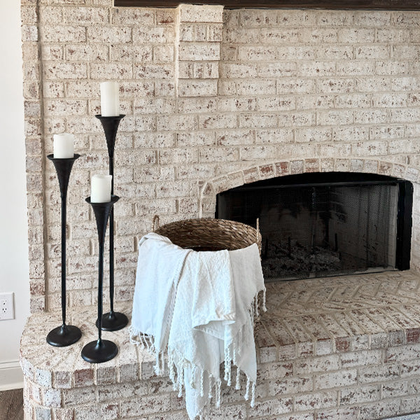 Tall Flared Black Iron Candle Holders, Set of 3