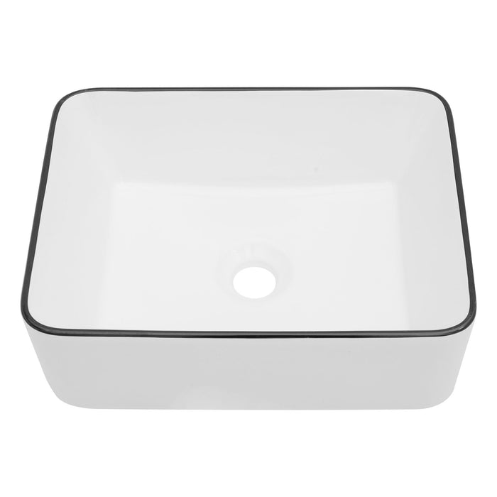Modern European Style Ceramic Rectangular Vessel Bathroom Sink with Above-Counter Installation - Black or Gold
