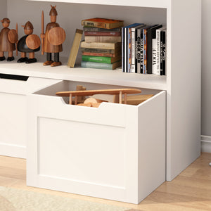 Book Organizer With Large Drawers And Open Shelves, Toy Storage Cabinet With Removable Wheels And Rounded Edges - White