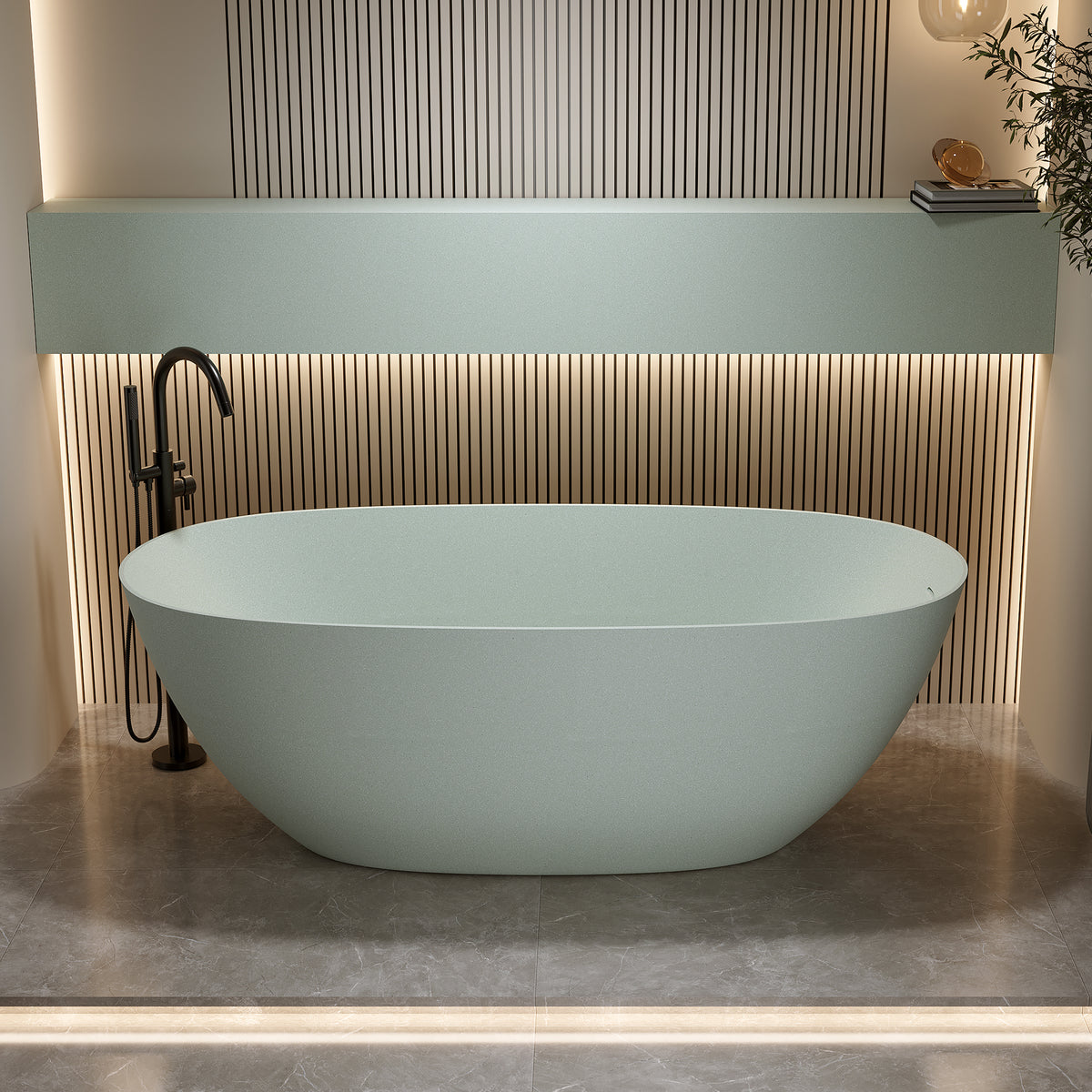 57'' Freestanding Bathtub Resin Stone Soaking Bathtub