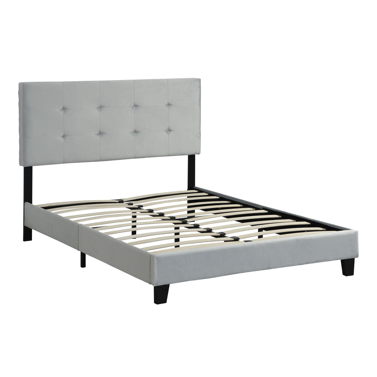 Full Size Upholstered Platform Bed Frame With Tufted Headboard - Gray