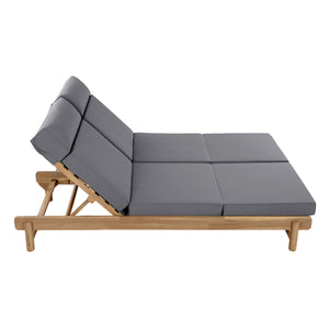 Light Teak Acacia Wood Double Chaise Lounger Set