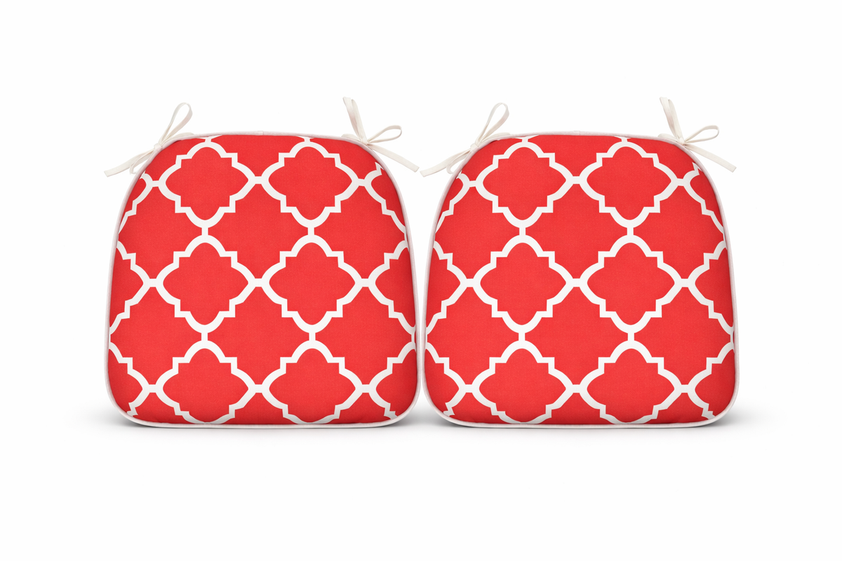 Plaid Outdoor Chair Cushions with Straps - Set of 4
