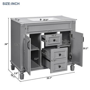 Bathroom Vanity With Top Sink, Mirror Cabinet, 2 Soft Closing Doors & 2 Drawers