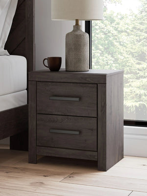 Prendonea - Two Drawer Night Stand - Charcoal - Best Buy Furniture