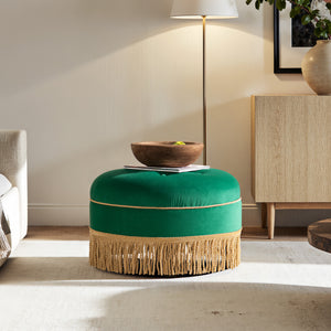 Yolanda 24" Round Upholstered Accent Ottoman, Ultramarine
