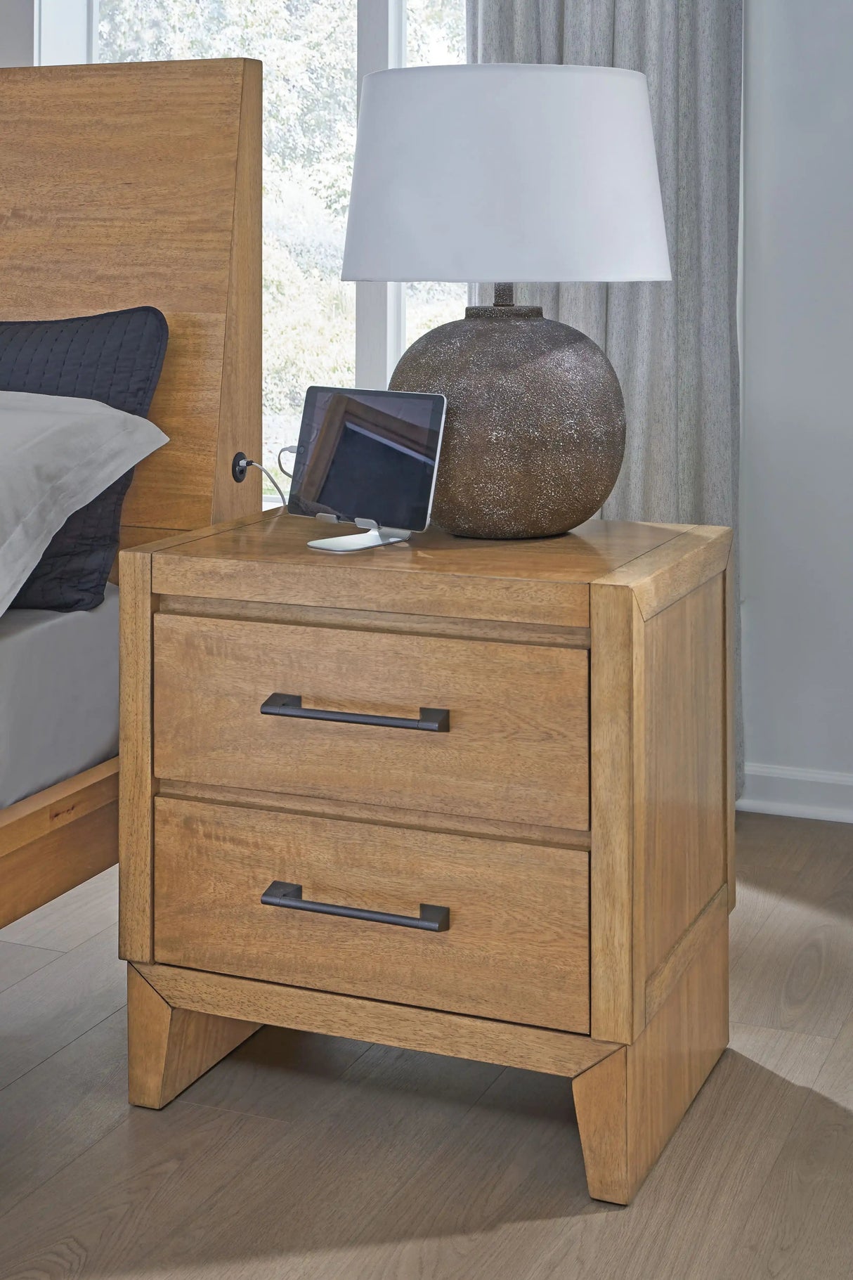 Sherbana - Two Drawer Night Stand - Light Brown - Best Buy Furniture
