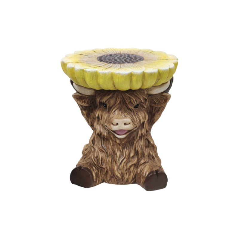 Highland Cow Stool with Sunflower Top