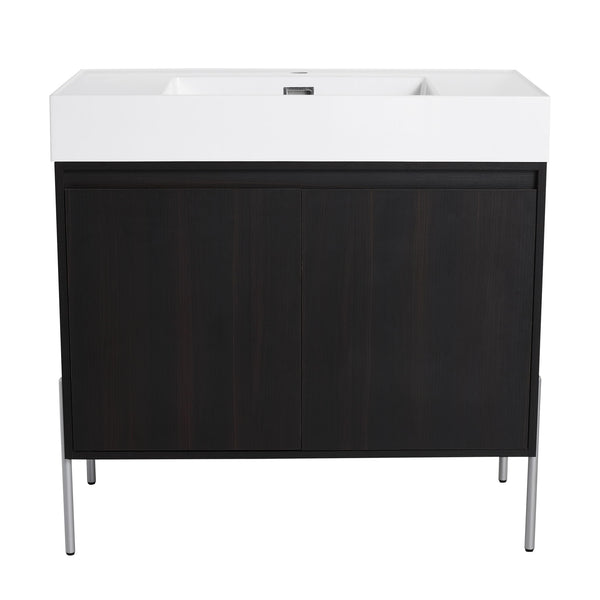 Freestanding Bathroom Vanity With Resin Sink And Storage Cabinet