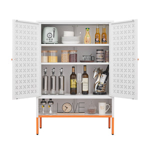 Grid Double Door Shoe Cabinet With Adjustable Compartments And Moisture-Proof Design In Metal