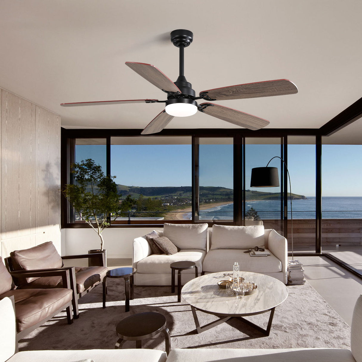 Ceiling Fan With LED Light, 6 Speed Wind, 5 Blades, Remote Control DC Motor