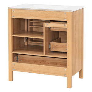 Modern Bathroom Vanity With Sink, Soft Close Drawers & Door, Storage Rack