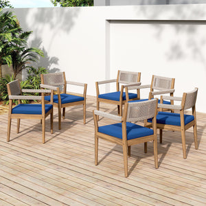 Braided Acacia Wood Outdoor Dining Chairs Set of 4