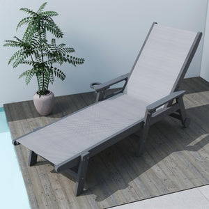 Lounge Chair Outdoor, HDPE Chaise Lounge with Wheels and 5-Position Recliner