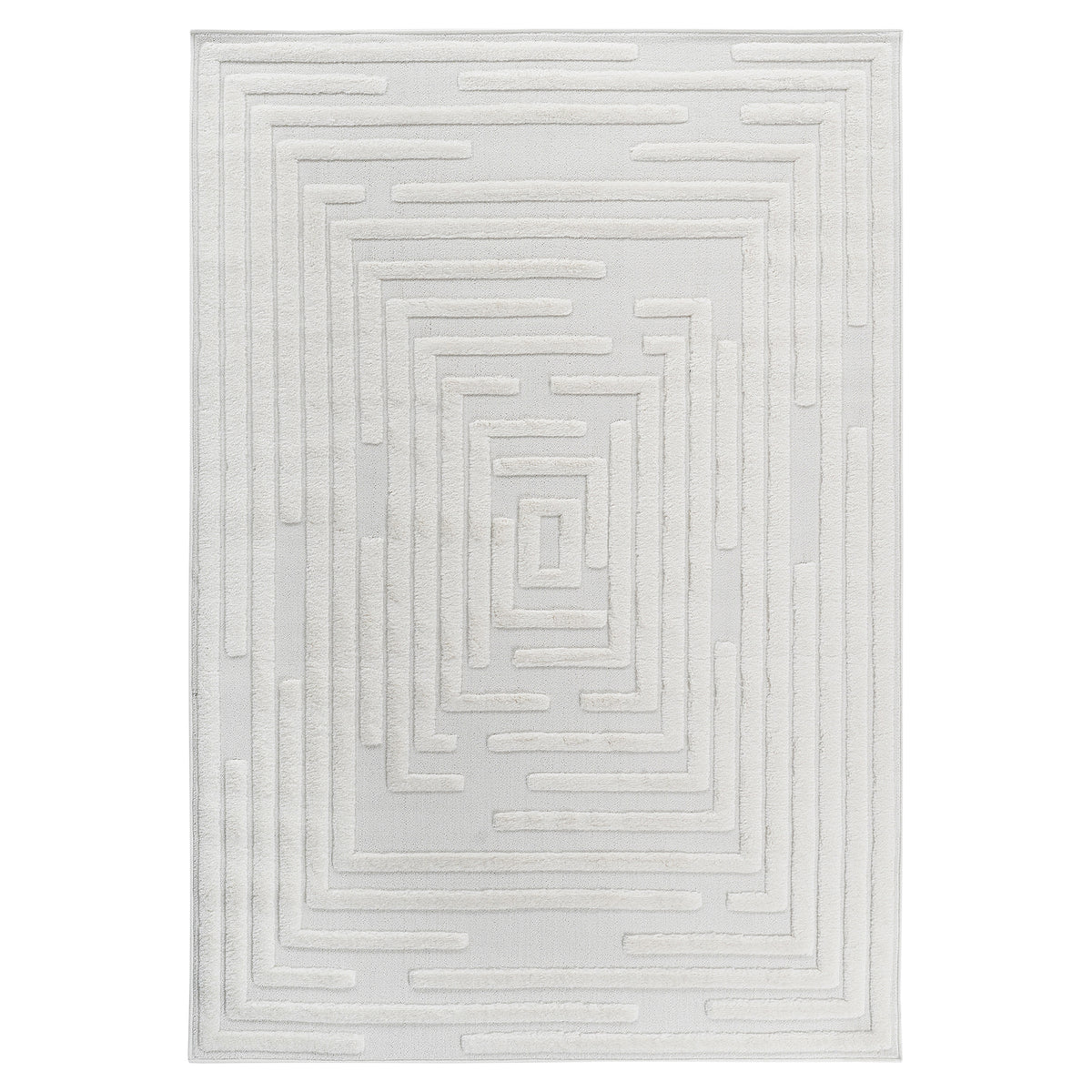 High-Low Striped Area Rug with Contemporary Geometric Design - Cream