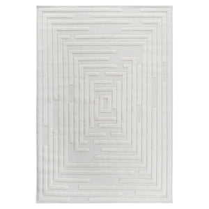 High-Low Striped Area Rug with Contemporary Geometric Design - Cream