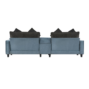 Sectional Sofa With Removable Ottomans, USB Ports, Cup Holders & Storage - Gray / Light Blue
