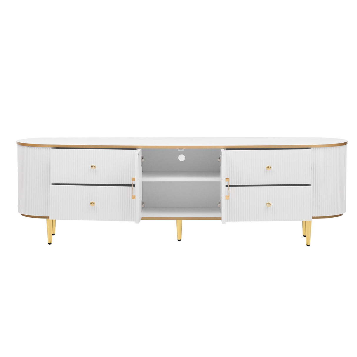 Modern TV Stand For TVs Up To 80", Entertainment Center With 4 Drawers And 1 Cabinet, Wood TV Console Table With And Handles For Living Room - White