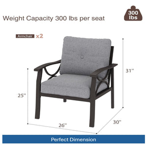 All Weather Armchairs With Cushions, Sculptural Design (Set of 2) - Gray / Khaki