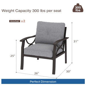 All Weather Armchairs With Cushions, Sculptural Design (Set of 2) - Gray / Khaki