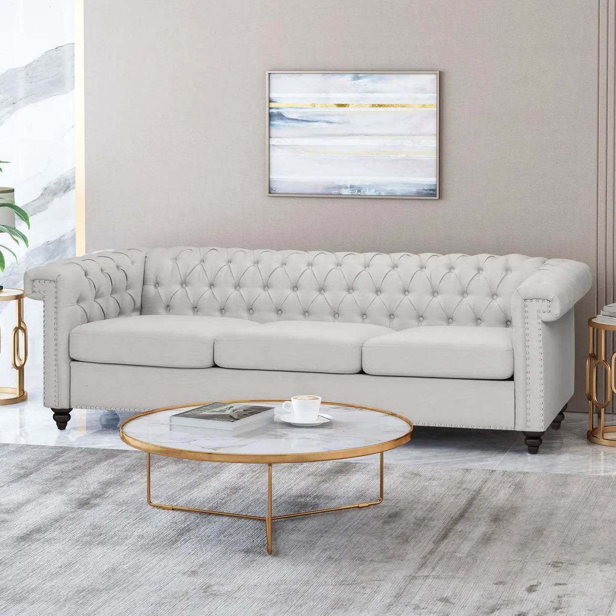 Chesterfield Style 3 Seater Sofa With Deep Button Tufting - Best Buy Furniture