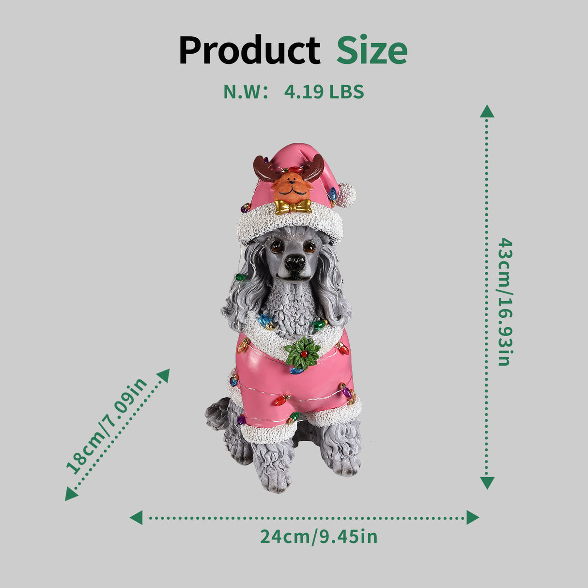 Christmas Poodle Statue, Holiday Dog Figurine