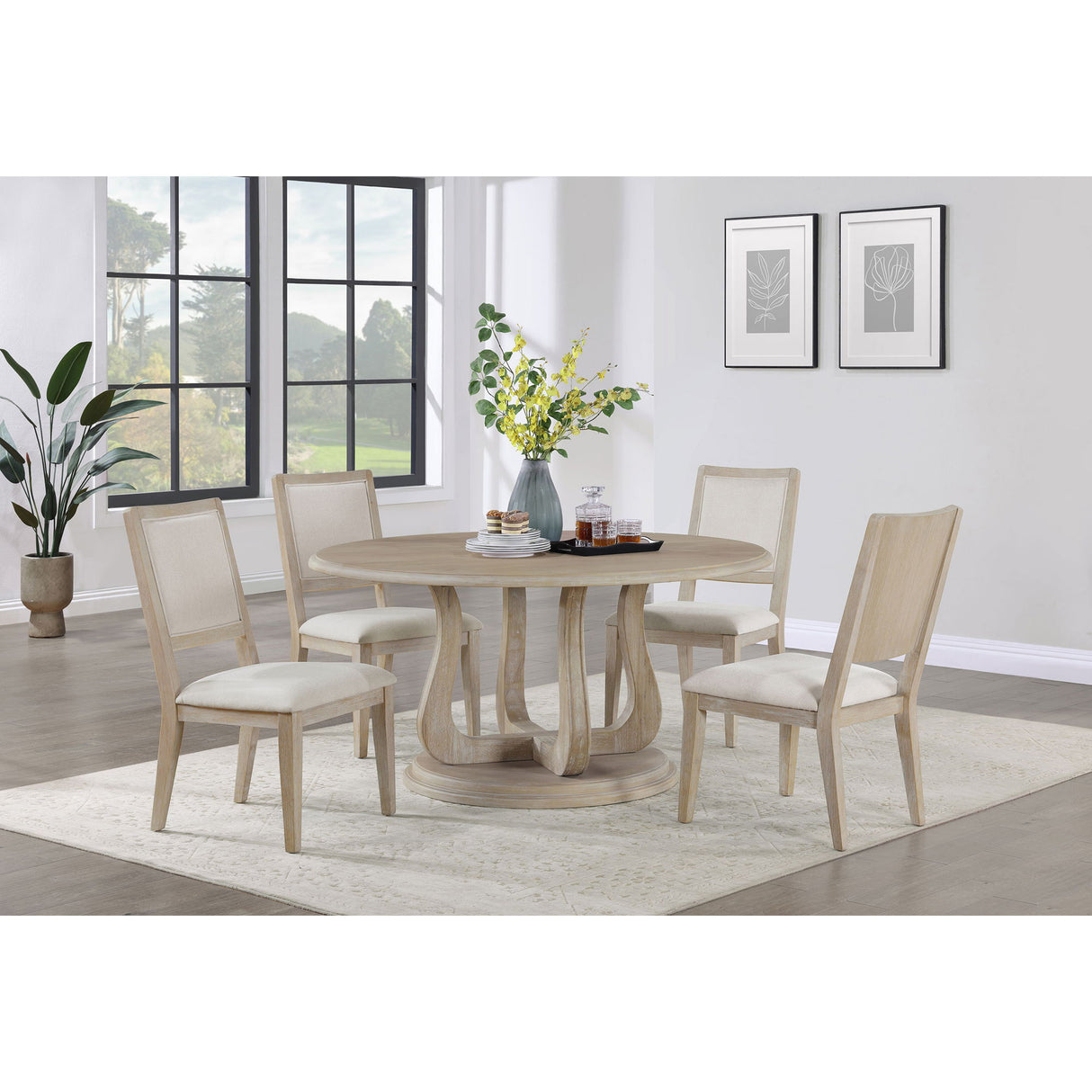 Verdugo - Round Dining Table With Pedestal Base - White Washed
