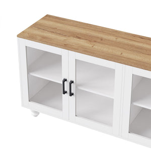 Farmhouse TV Stand With Solid Wood Gourd Shaped Legs For TVs Up To 70"