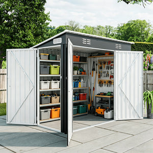 4 x 8 Ft Galvanized Steel Outdoor Storage Shed with 3 Access Doors
