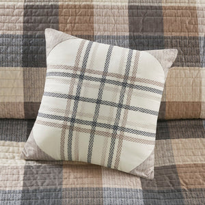 6 Piece Printed Herringbone Quilt Set with Throw Pillows