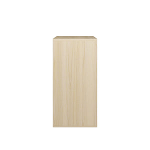 Storage Cabinet With Sliding Doors, 2 Tier Open And Closed Shelves Organizer - Natural / White