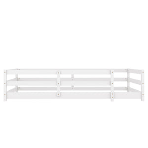Twin Size Montessori Floor Bed With Fence - White