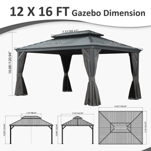 12' x 16' Hardtop Gazebo with Dual-Layer Roof