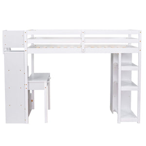 Loft Bed With Storage Drawers, Desk And Stairs With Shelves
