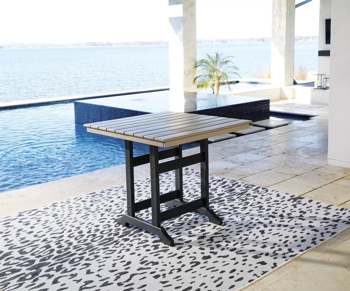 Fairen Trail - Square Counter TBL w/Umb OPT - Black / Driftwood - Best Buy Furniture