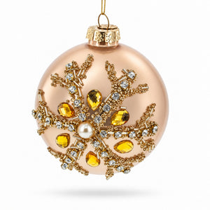 Rose Gold and Yellow Bejeweled Glass Egg Christmas Ornament