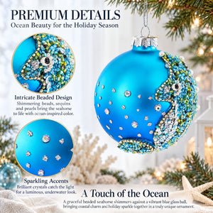 Beaded Seahorse Ocean Glass Ball Christmas Ornament