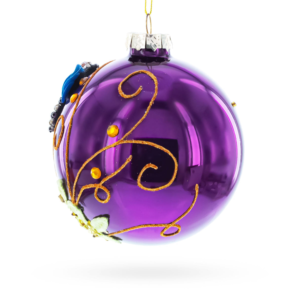 Purple Jewel Butterfly Glass Ball Christmas Ornament