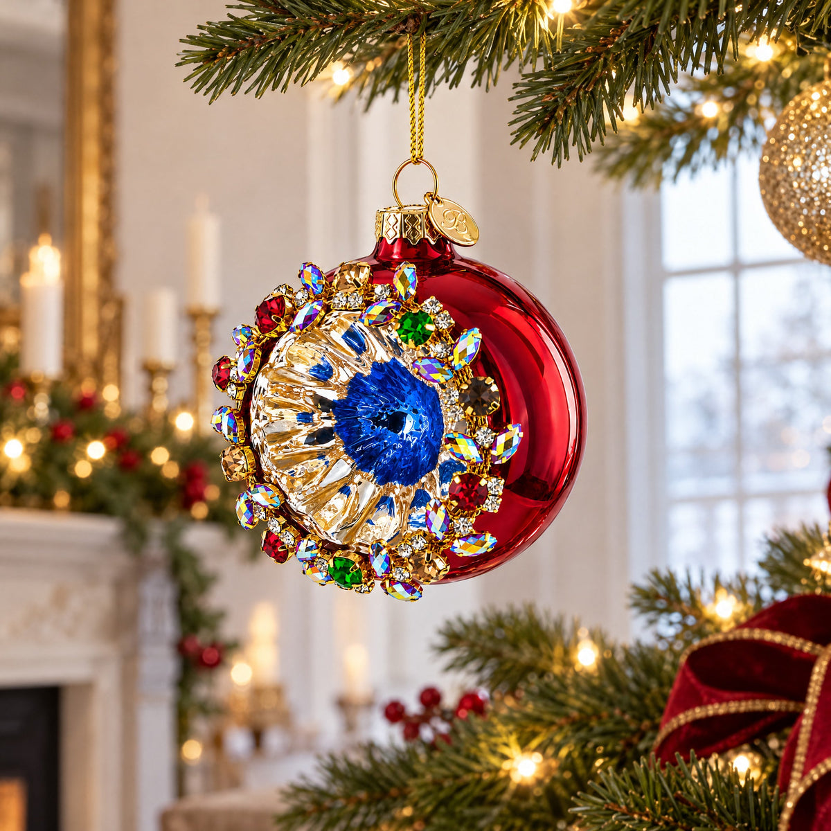Red Jewel Burst Glass Christmas Ornament