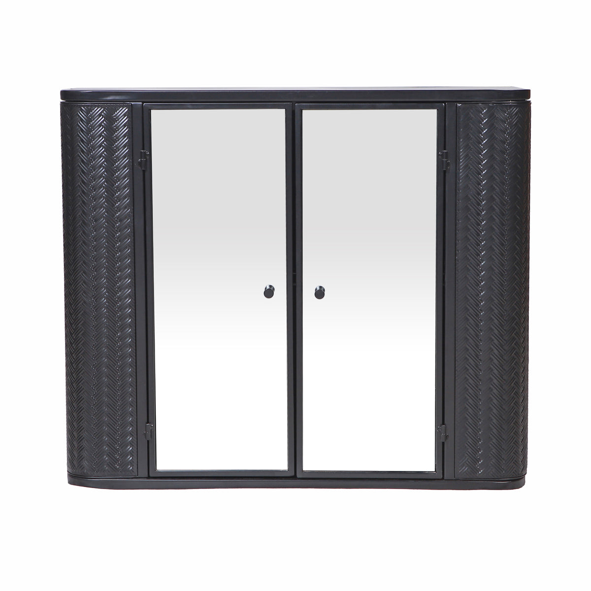 Black Wall-Mounted Bathroom Cabinet with Mirror, 2 Mirrored Doors & Open Shelf
