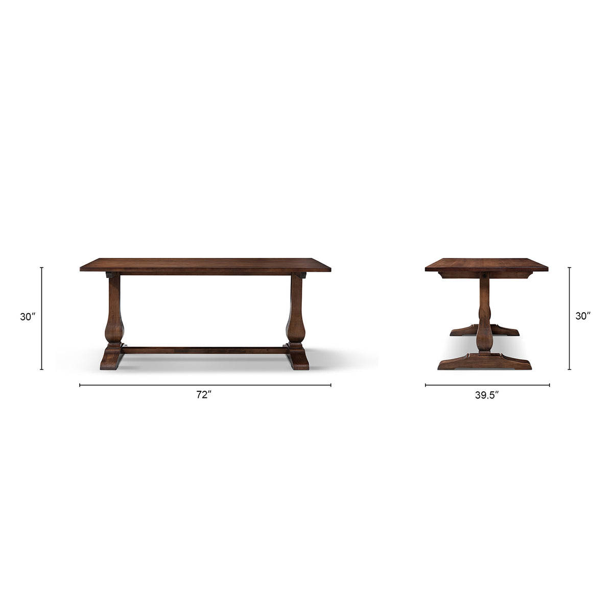 Whitmore 72-Inch Trestle Dining Table, Dark Brown Reclaimed Pine