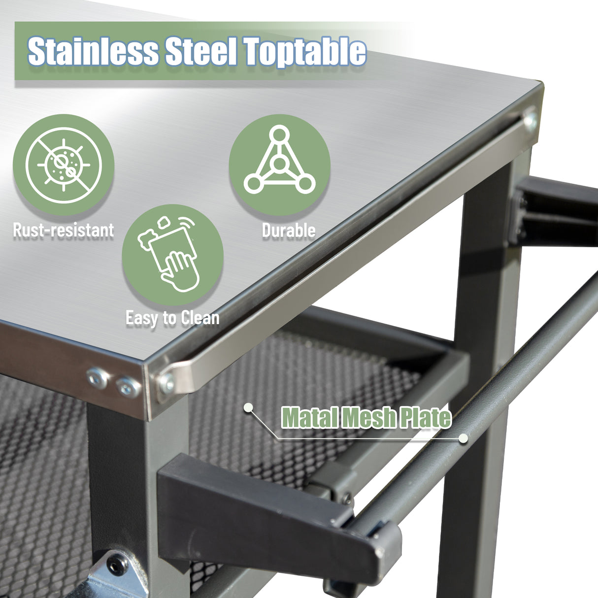 3-Shelf Outdoor Grill Table with Wheels